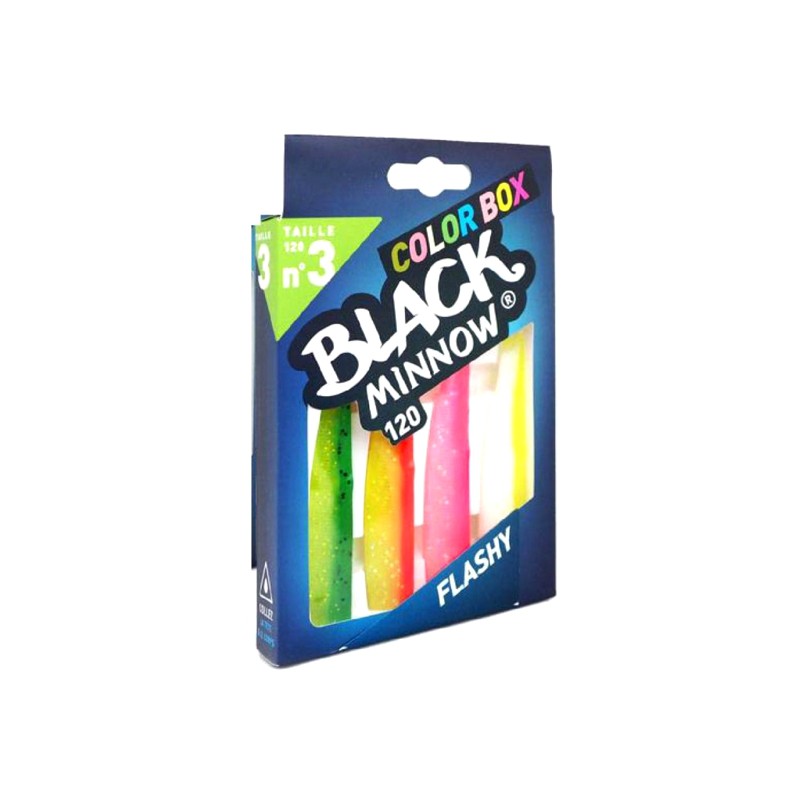 FIIISH BLACK MINNOW N°3 COLOR BOX FLASHY 12CM 10GR - (ORANGE/J.,VERT/O.,ROSE FLUO,JAUNE FLUO)